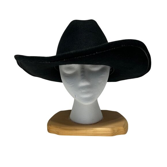 Frye Black Wool Western Cowboy Hat With Brown Leather Band Unisex - Picture 4 of 9